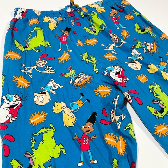 Nickelodeon Retro 90s Lounge Pajama Pants Rugrats Ren Stimpy / Size Medium Blue - Picture 2 of 6